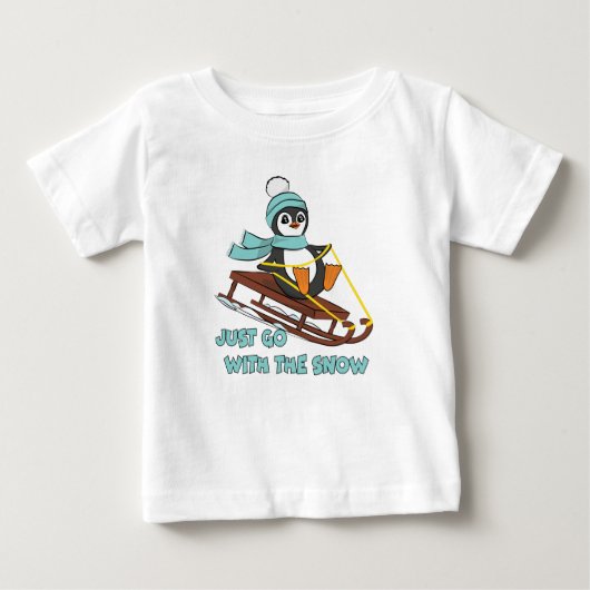 Go With The Snow Sledding Cute Penguin Winter ベビーTシャツ (正面)