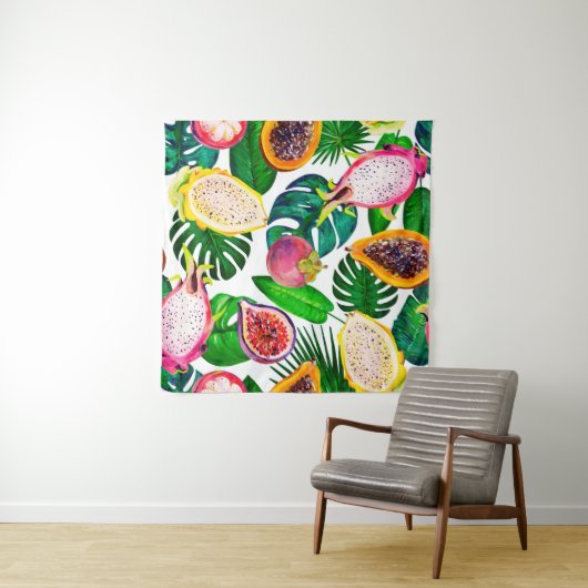 GoacheシームレスパターンとTropic葉 Pattern and fr タペストリー (インサイチュ)