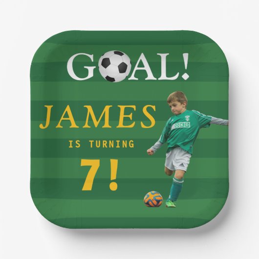 Goal! Soccer Birthday Plate for Kids – Editable ペーパープレート (正面)
