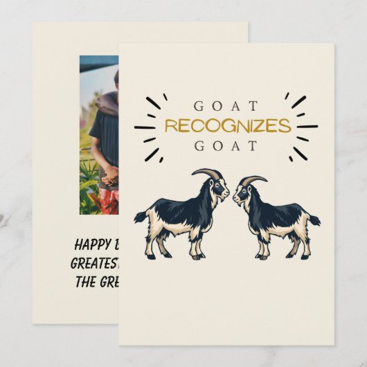 「GOATはGOATと認める」ユーモラスな父の誕生日フォトカード カード (正面/裏面)