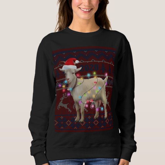 Goat Christmas Lights Ugly Sweater Goat Lover Gift スウェットシャツ (正面)