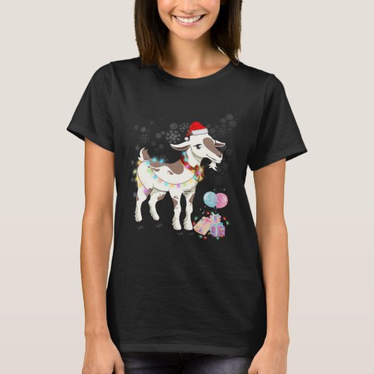Goat Christmas Wear Santa Hat Light Matching Famil Tシャツ (正面)