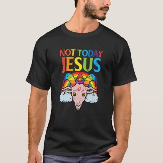 Goat Not Today Jesus Satan Retro Rainbow God Chris Tシャツ (正面)