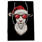 Goat Santa Hat Funny Cute Farm Animal Farmer Xmas ミディアムペーパーバッグ (正面)