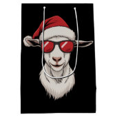 Goat Santa Hat Funny Cute Farm Animal Farmer Xmas ミディアムペーパーバッグ (裏面)