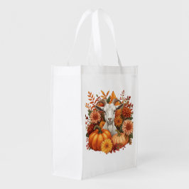 Goat with Autumn Blooms & Pumpkins エコバッグ