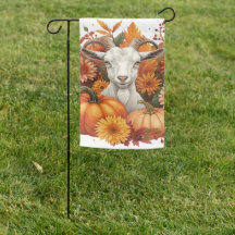 Goat with Autumn Blooms & Pumpkins