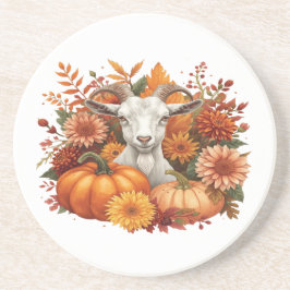 Goat with Autumn Blooms & Pumpkins コースター