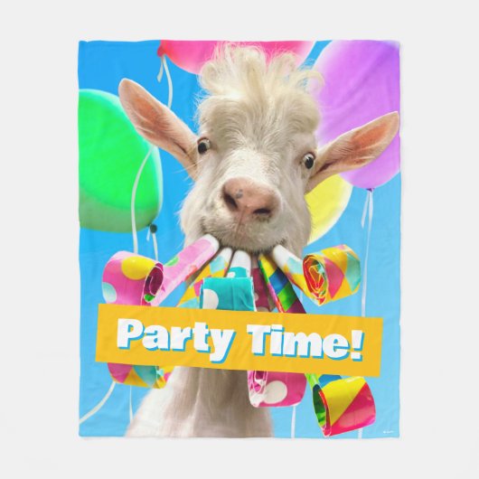 Goat with Party Blowers フリースブランケット (正面)