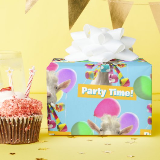 Goat with Party Blowers ラッピングペーパー (誕生日パーティー)