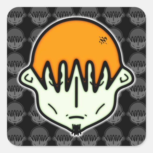 Goatee v3で疲れた緑がかった男 スクエアシール (正面)