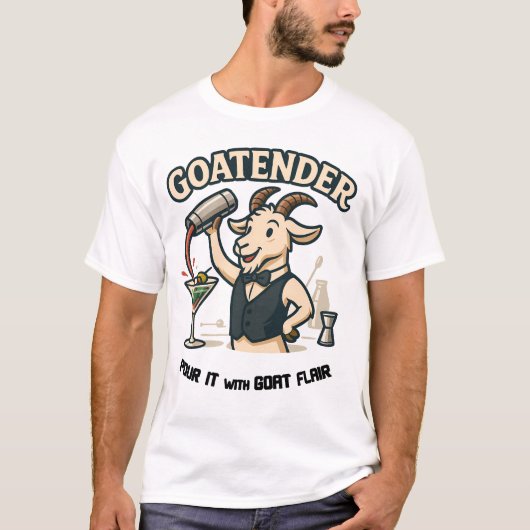 Goatender Funny Goat Bartender Pun Design Tシャツ (正面)