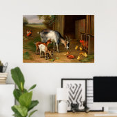 Goats And Chickens At The Farm ポスター (ホームオフィス)