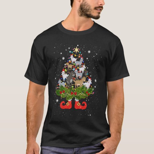 Goats Christmas Tree Lights Cute Santa Hat Tシャツ (正面)