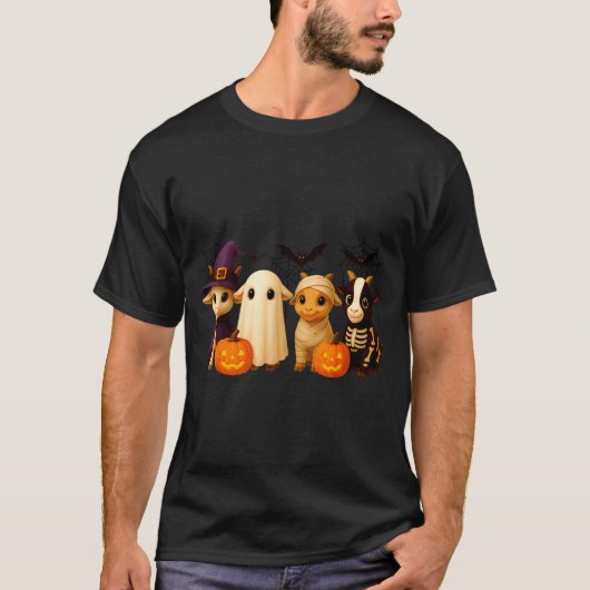Goats In Witch Skeleton Ghost Costume Happy Hallow Tシャツ (正面)