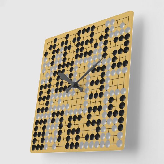 Goban Clock - 1-12 (Black and White Stones) スクエア壁時計 (傾斜)
