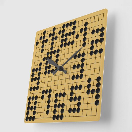 Goban Clock - 1-12 (Black Stones) スクエア壁時計 (傾斜)