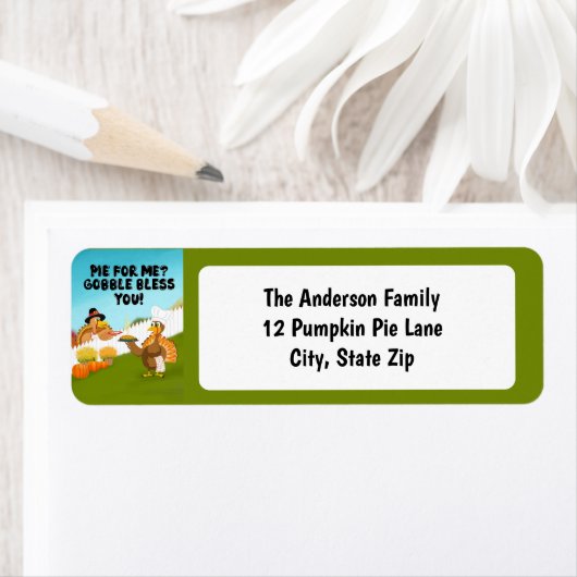 Gobble Bless You Funny Turkey's Thanksgiving ラベル (インサイチュ)