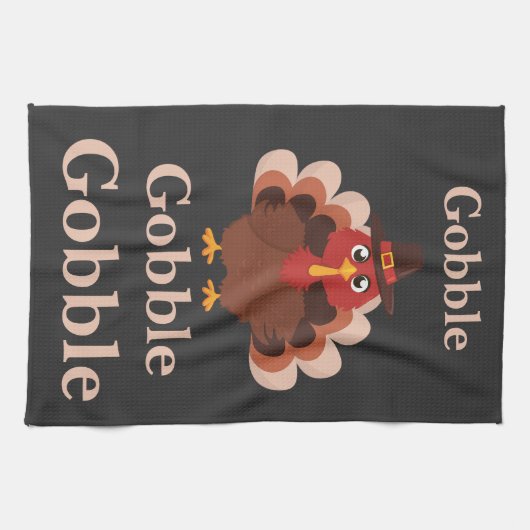 Gobble gobble  Funny  Cute Thanksgiving Turkey  キッチンタオル (横)