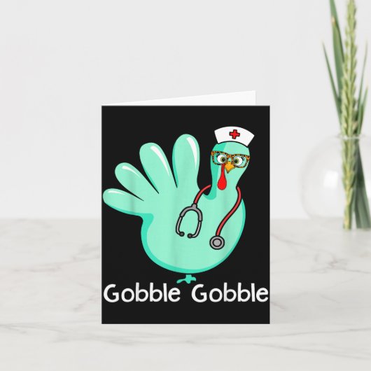 Gobble Gobble Funny Turkey Glove Thanksgiving Nurs カード (正面)