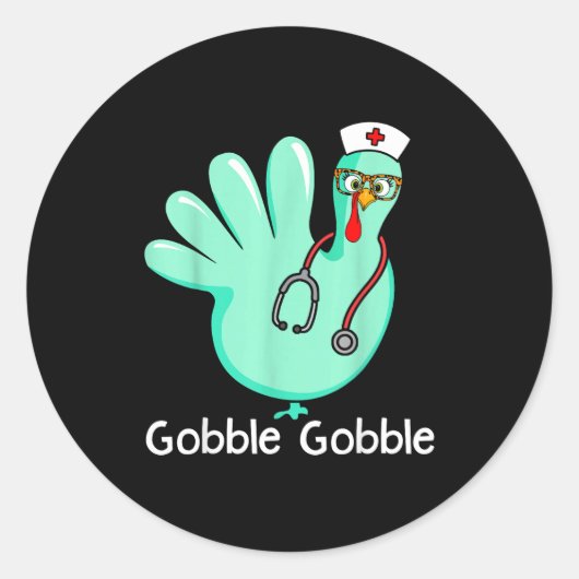 Gobble Gobble Funny Turkey Glove Thanksgiving Nurs ラウンドシール (正面)