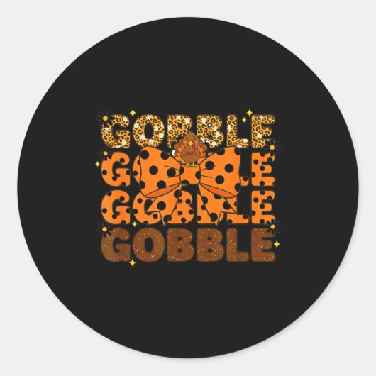 Gobble Gobble Gobble Thanksgiving Turkey Leopard B ラウンドシール (正面)