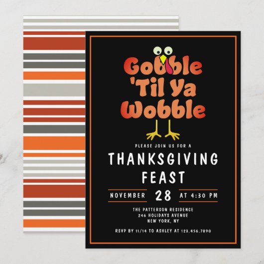 Gobble 'Til Ya Wobble | 感謝祭のディナーフィースト 招待状 (正面/裏面)