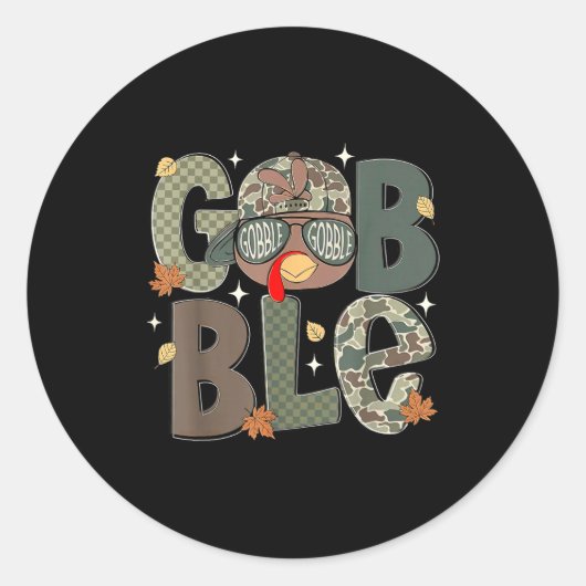 Gobble Turkey Camo Hat Thanksgiving Boys Youth Kid ラウンドシール (正面)