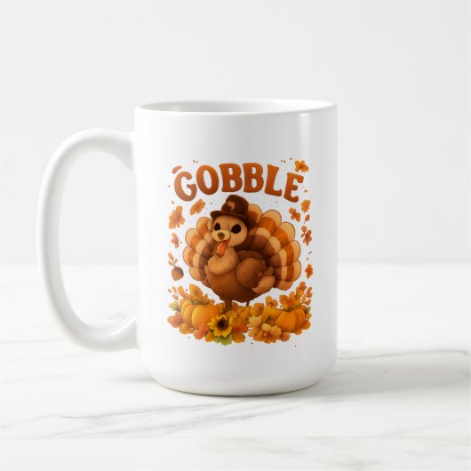Gobble Turkey Cute Thanksgiving Fall Quote コーヒーマグカップ (左)