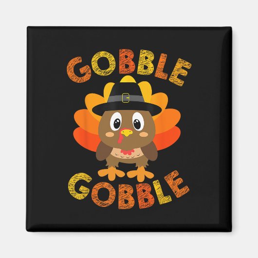 Gobble Turkey Little Boys Girls Kids Thanksgiving マグネット (正面)