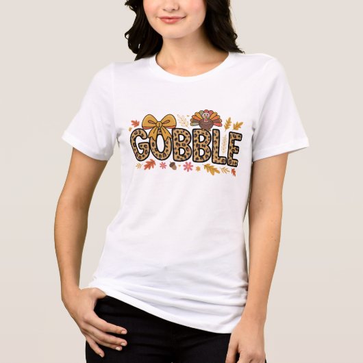 Gobble Turkey Thanksgiving Coquette Bow Leopard  トライブレンドＴシャツ (正面)