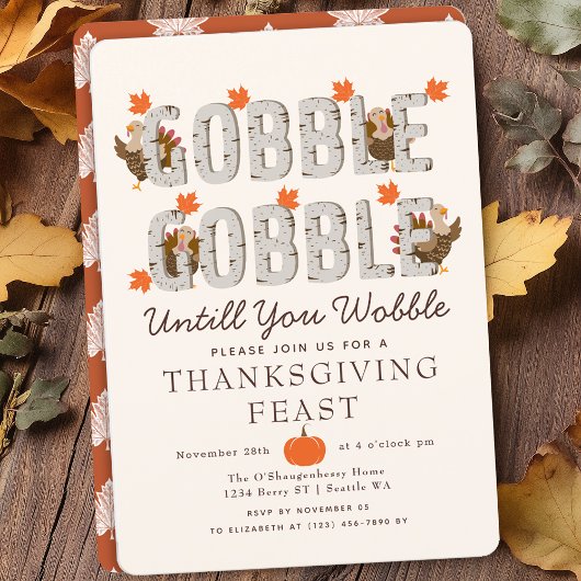 Gobble Until You Wobble Turkey Thanksgiving Dinner 招待状