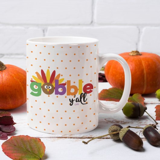 Gobble Y'all Turkey Initial Polka Dot Thanksgiving コーヒーマグカップ