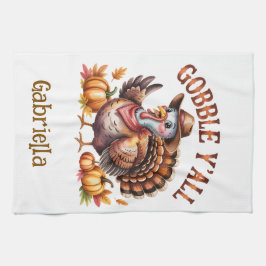 Gobble y'all western Thanksgiving キッチンタオル