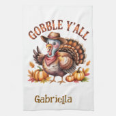 Gobble y'all western Thanksgiving キッチンタオル (縦)