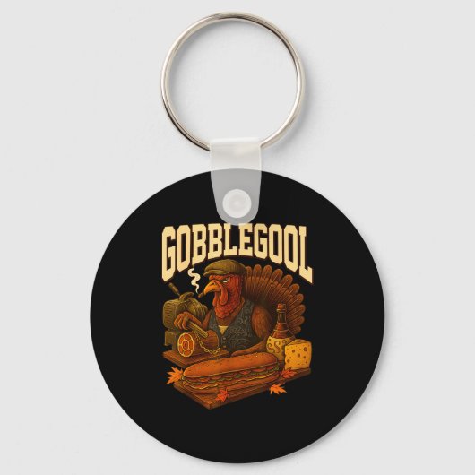 Gobbol Turkey Gobble Gool Thanksgiving Retro  キーホルダー (正面)