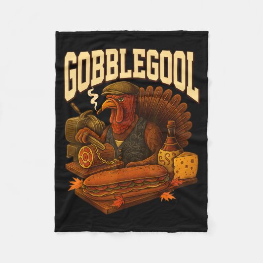 Gobbol Turkey Gobble Gool Thanksgiving Retro フリースブランケット (正面)