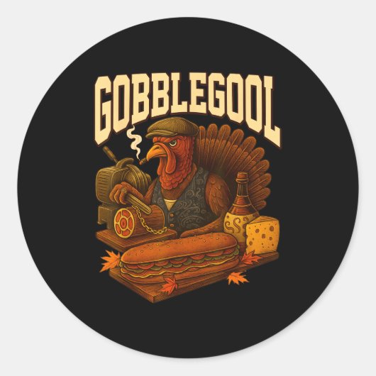 Gobbol Turkey Gobble Gool Thanksgiving Retro  ラウンドシール (正面)