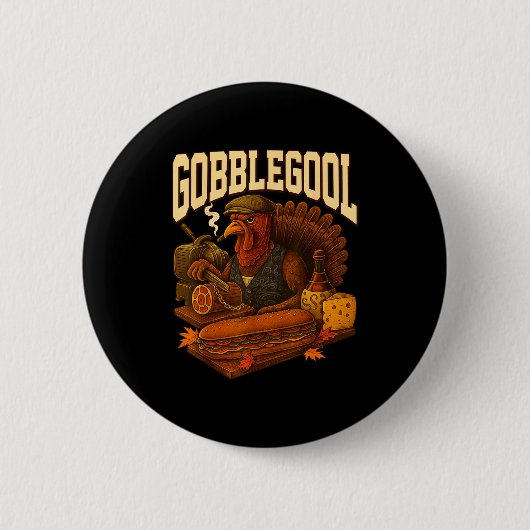 Gobbol Turkey Gobble Gool Thanksgiving Retro  缶バッジ (正面)
