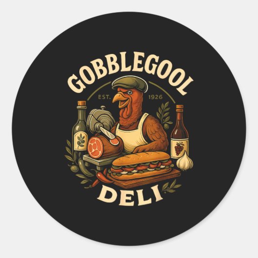 Gobbol Turkey Thanksgiving Italian Turkey Chef ラウンドシール (正面)
