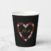 Gobelet en papier noir avec un cœur rose et rouge 紙コップ (裏面)