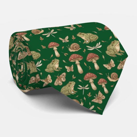 Goblincore Mushroom Frog Snail Dragonfly Pattern ネクタイ (ロール)