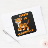 GODはGrrreatである：子供と大人のタイガーキリスト教の信仰 スクエアシール (封筒)