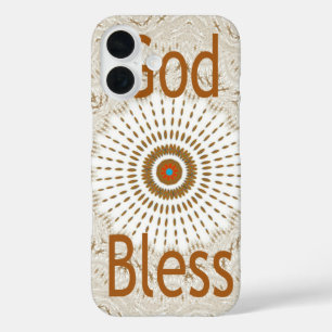 "God Bless" テキスト伝統的アフリカモチーフ デザイン iPhone 16ケース