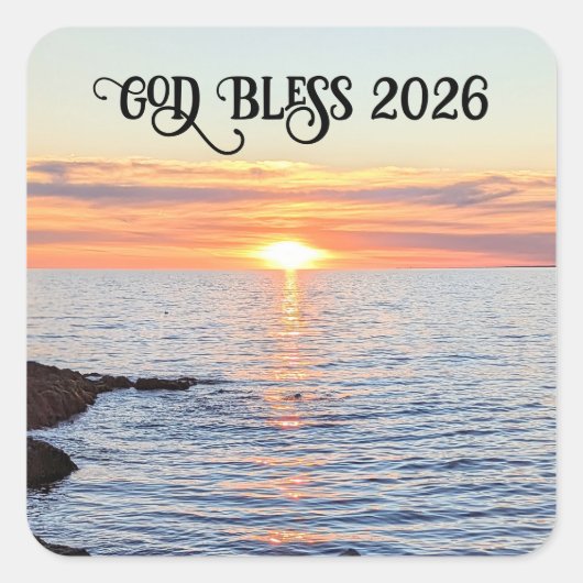 God Bless 2026 New Year Golden Sunset Photo スクエアシール (正面)