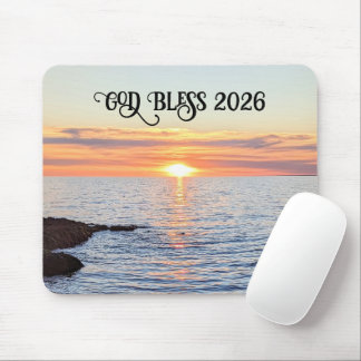 God Bless 2026 New Year Golden Sunset Photo マウスパッド