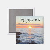 God Bless 2026 New Year Golden Sunset Photo マグネット (正面/裏面)