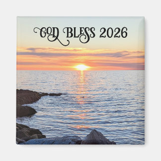 God Bless 2026 New Year Golden Sunset Photo マグネット