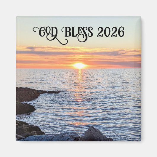 God Bless 2026 New Year Golden Sunset Photo マグネット (正面)