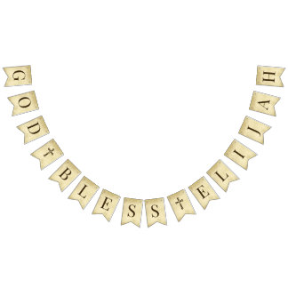 God Bless 6 Letters 2 Crosses Parchment Religious  バンティングフラッグ